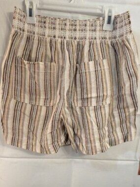 Briggs Linen Blend Striped Relaxed Fit Elastic Waist Pull On Shorts Size S